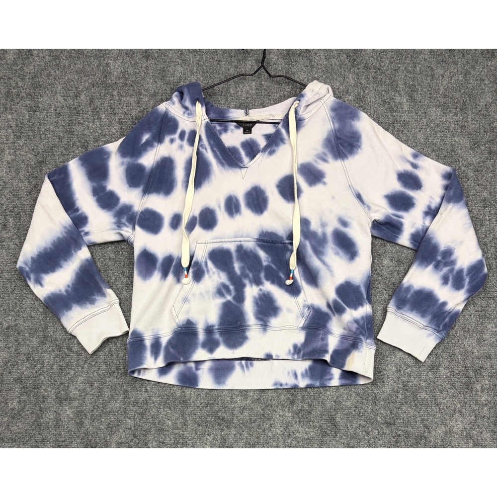 J.Crew Womens Blue White Tie Dye V-Neck Hoodie Sweatshirt Size M